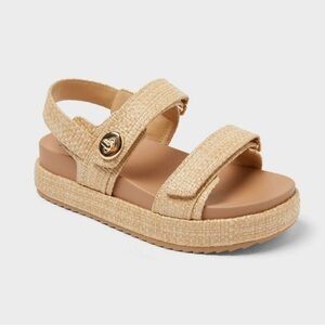 Neutral Braided Platform Sandal with Gold Accent